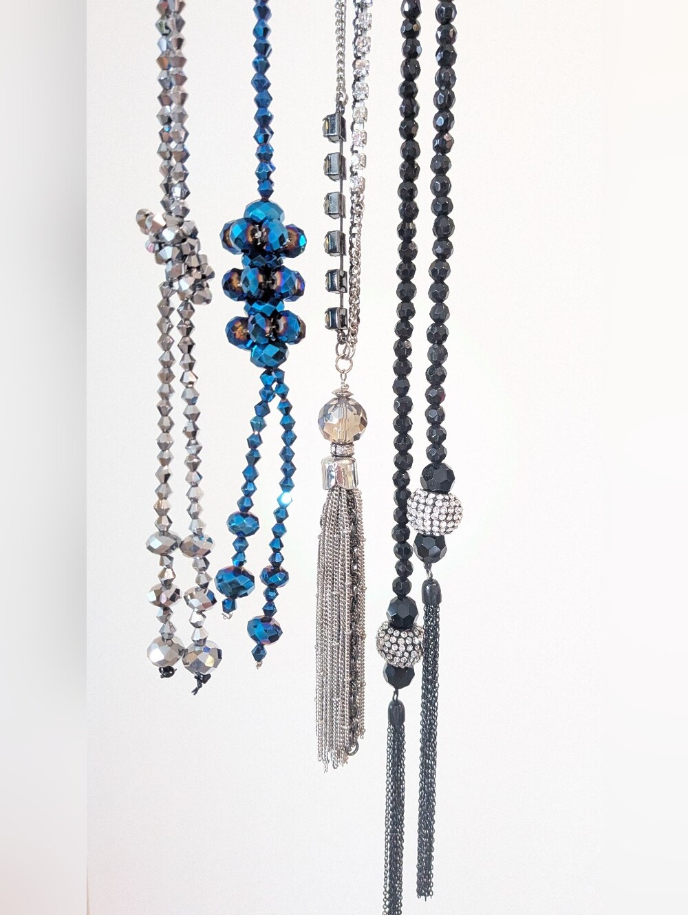 Lot of x4 New Long Faceted Beaded Chain Tassel Lariat Necklaces ft Mexx